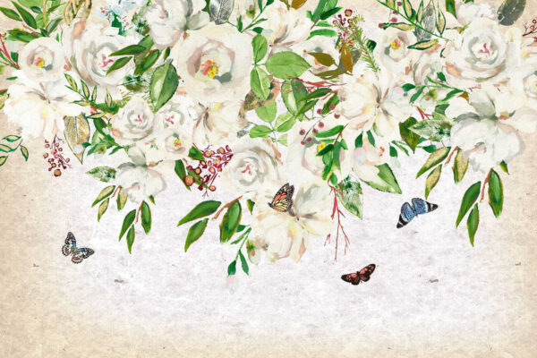Painting of white flowers and butterflies u33223p 600x400 - Painting of white flowers and butterflies - tegory