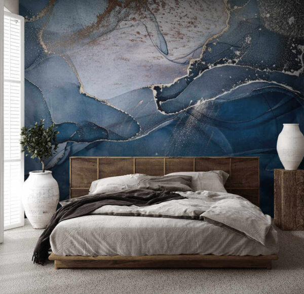Abstract ocean waves with metallic lines Wall murals Abstract ocean waves with metallic lines