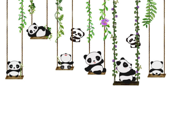 Group of pandas on swings u32772p 600x400 - Group of pandas on swings