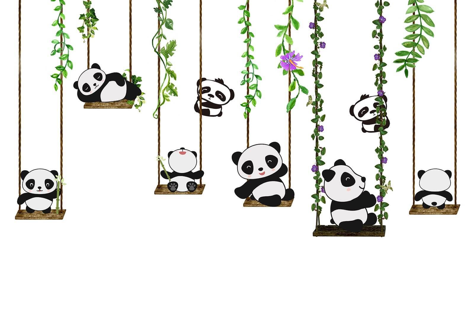 Group of pandas on swings u32772p - Group of pandas on swings