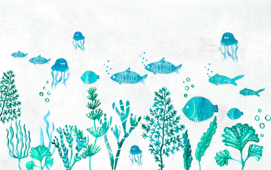 Watercolor of fish and jellyfish