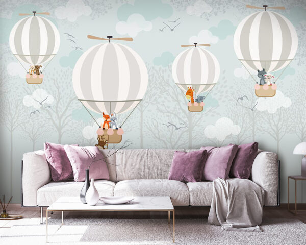 Group of hot air balloons with animals on them Group of hot air balloons with animals on them