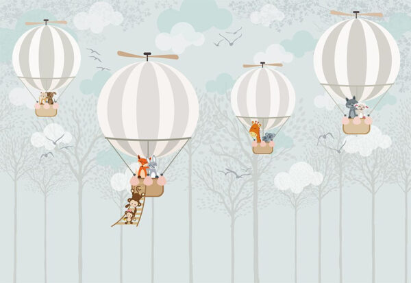 Group of hot air balloons with animals on them Group of hot air balloons with animals on them