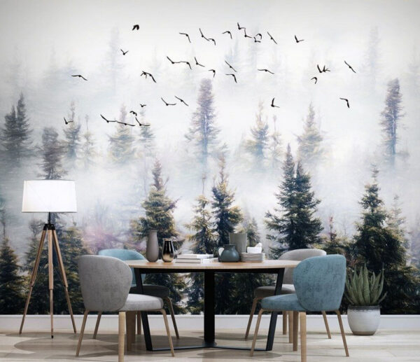 Birds flying in the sky over trees Wall murals Birds flying in the sky over trees