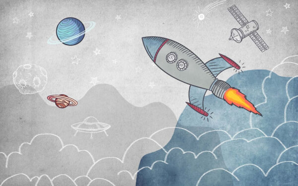 Rocket flying through the clouds Rocket flying through the clouds