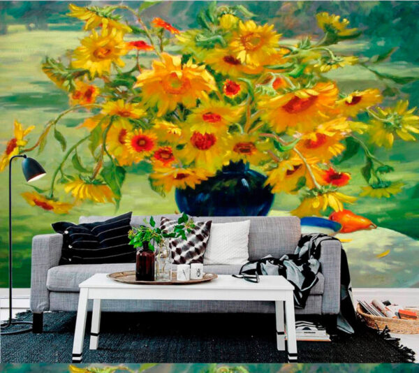 Painting of a vase of yellow flowers and fruit u30881pig2 600x534 - Painting of a vase of yellow flowers and fruit - tegory