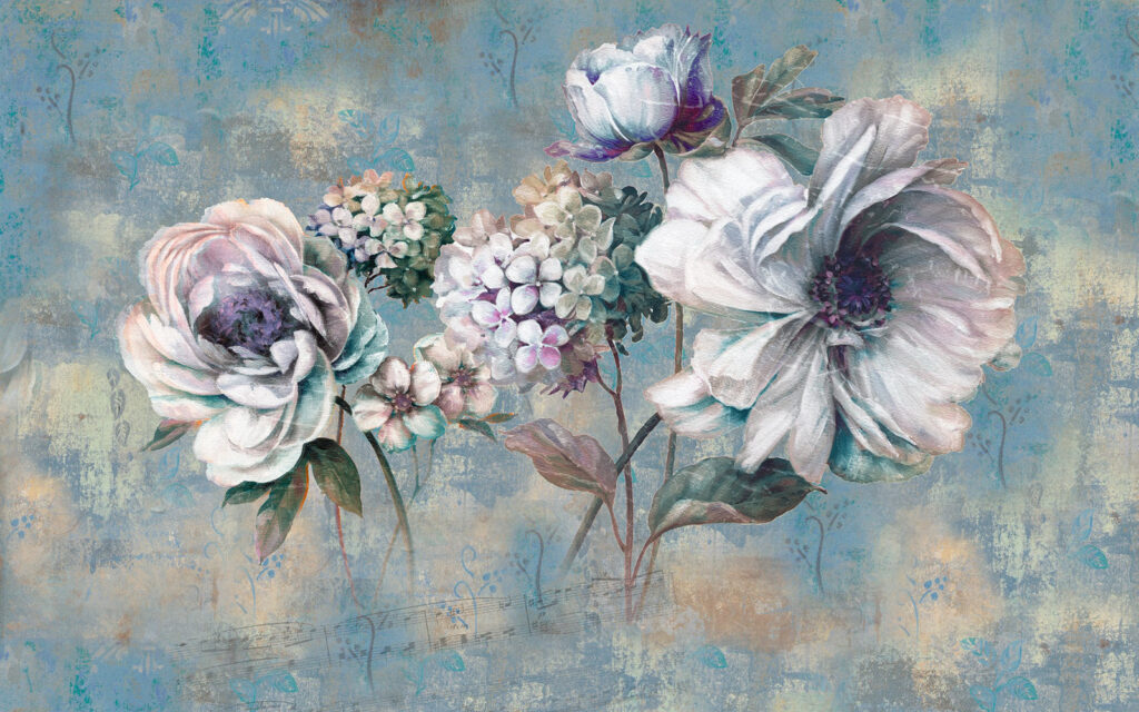 Painting of flowers on a blue background u30652p 1024x640 - Painting of flowers on a blue background - tegory