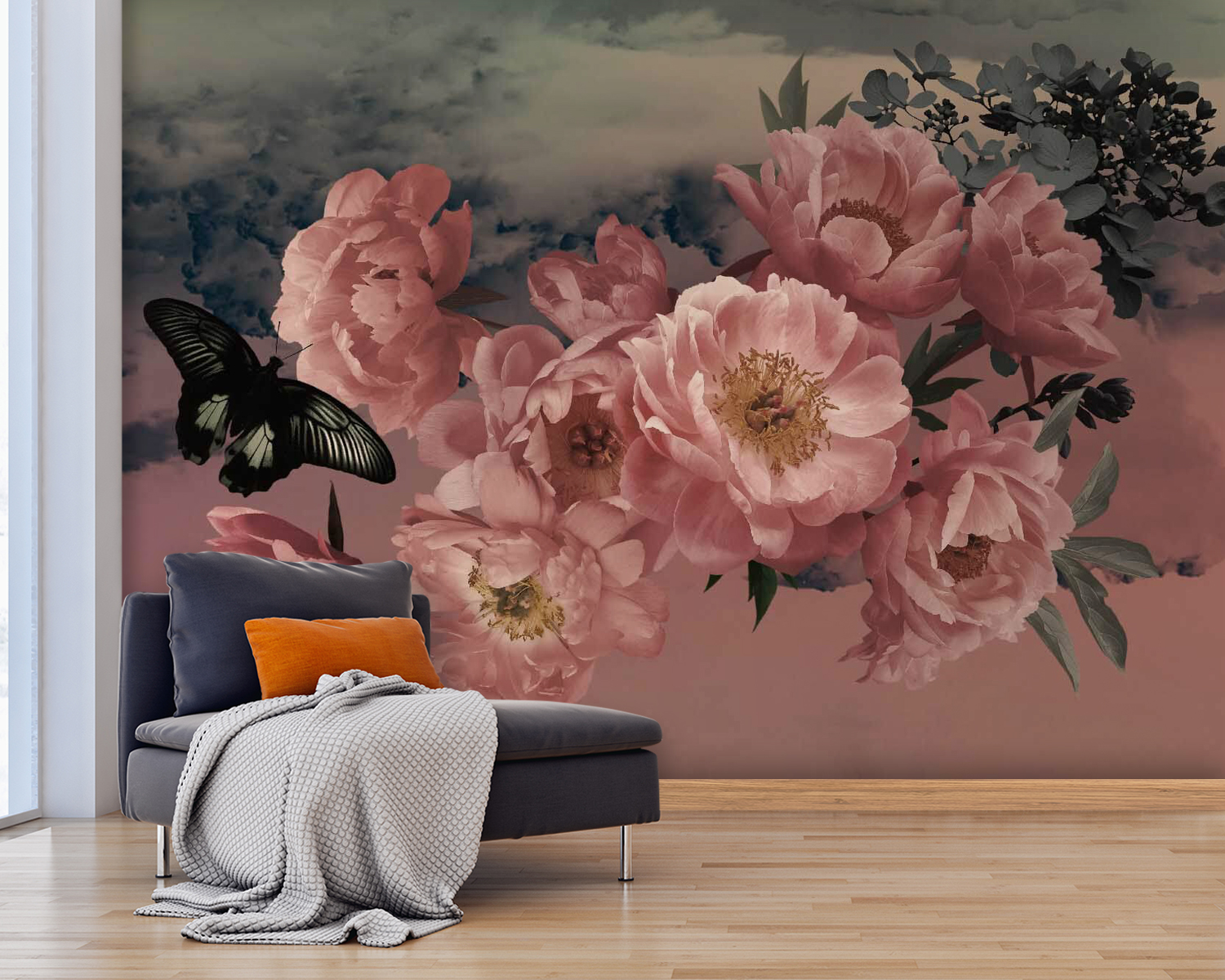 u30607pig25m - Butterfly flying over a bunch of pink flowers - tegory