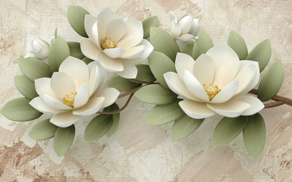 Group of white flowers with green leaves Group of white flowers with green leaves