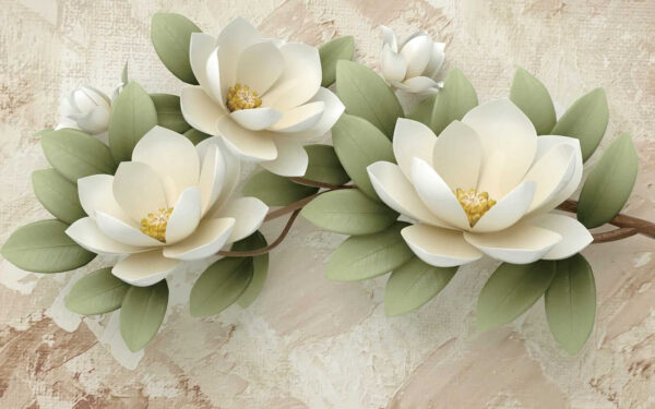 Group of white flowers with green leaves Group of white flowers with green leaves