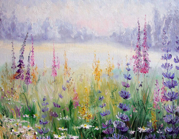 Painting of flowers in a field Painting of flowers in a field