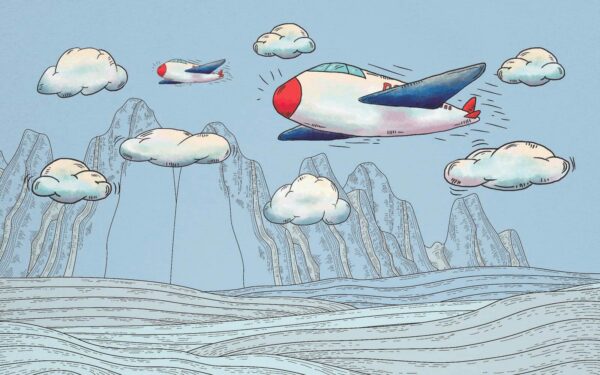 Cartoon of airplanes flying over mountains u28105p 600x375 - Cartoon of airplanes flying over mountains - tegory