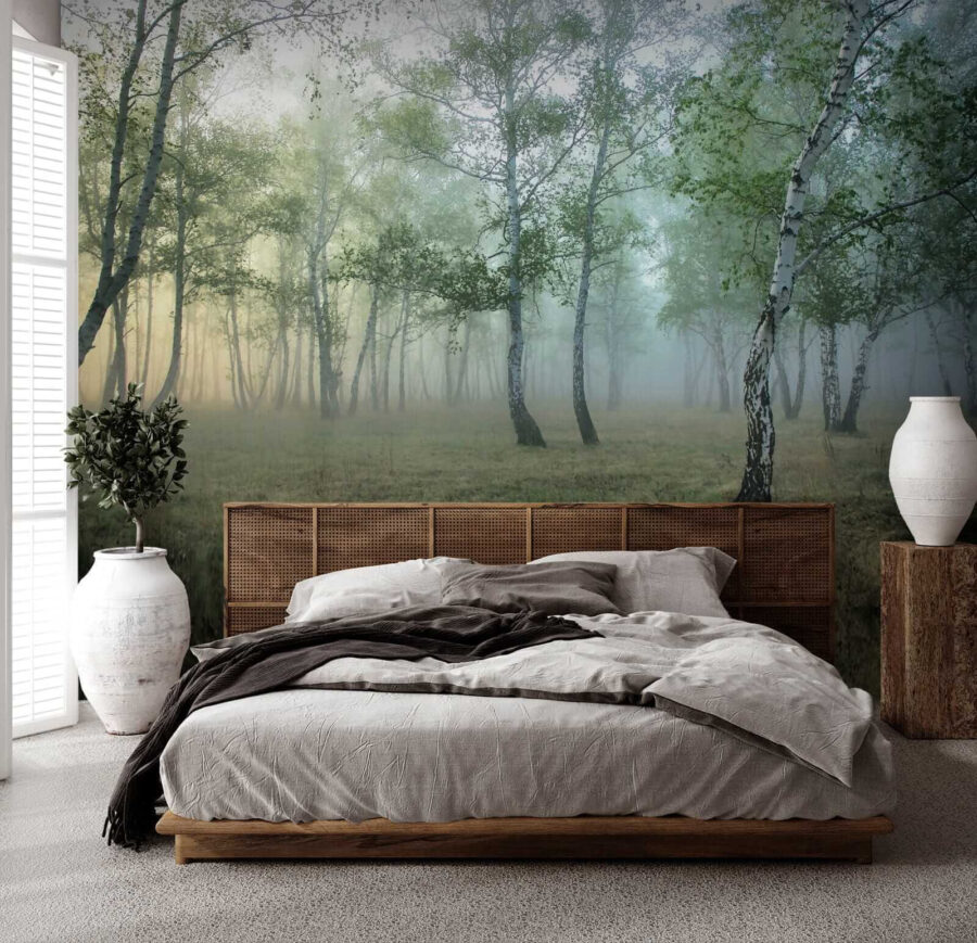 Foggy forest with trees Foggy forest with trees