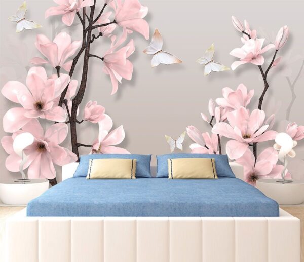 Pink flowers and butterflies on a tree u25381pib1m 600x517 - Pink flowers and butterflies on a tree - tegory