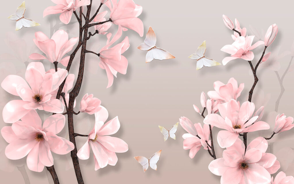 Pink flowers and butterflies on a tree u25381p 1024x640 - Pink flowers and butterflies on a tree - tegory