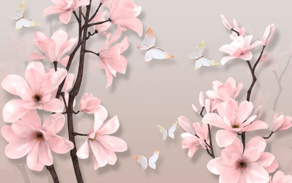 Pink flowers and butterflies on a tree u25381p 600x375 - Pink flowers and butterflies on a tree - tegory