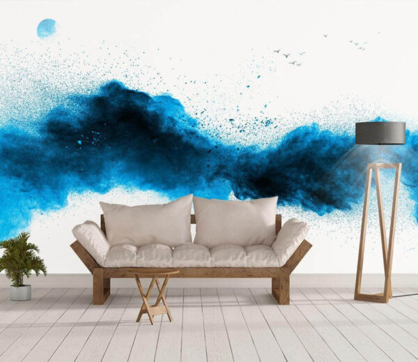 Wall murals Blue powder explosion on a white background Wall murals Blue powder explosion on a white background