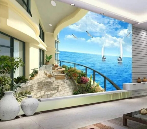 Balcony with a view of the ocean and boats