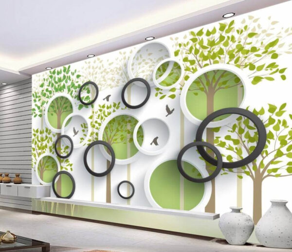 Wall mural with circles and birds