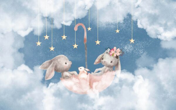 Two rabbits in a pink umbrella u24538p 600x375 - Two rabbits in a pink umbrella - tegory