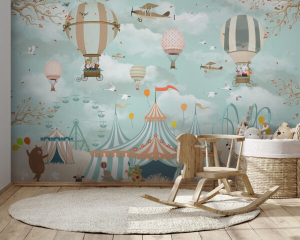 Circus tent with hot air balloons and birds Circus tent with hot air balloons and birds