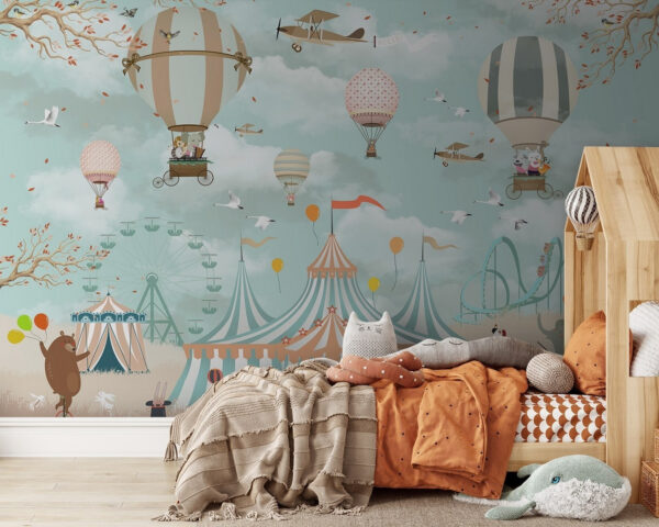 Circus tent with hot air balloons and birds Circus tent with hot air balloons and birds