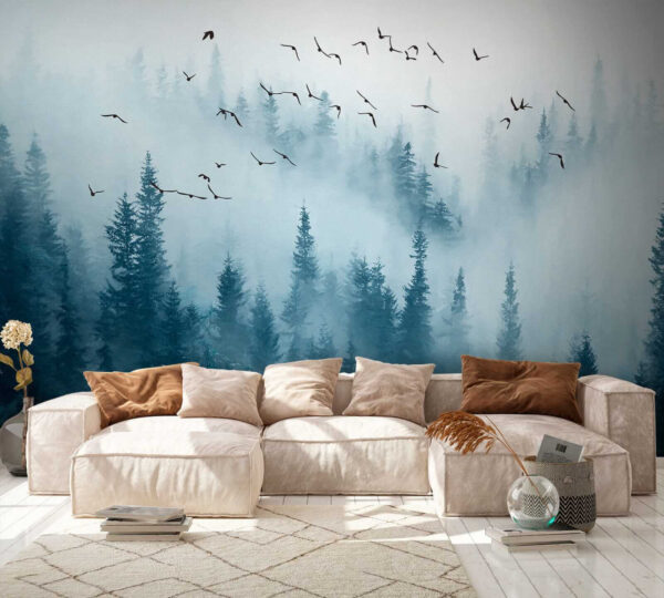 Birds flying over a forest Birds flying over a forest