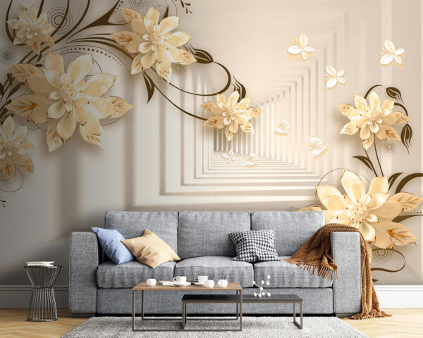 Wallpaper with flowers and butterflies Wallpaper with flowers and butterflies