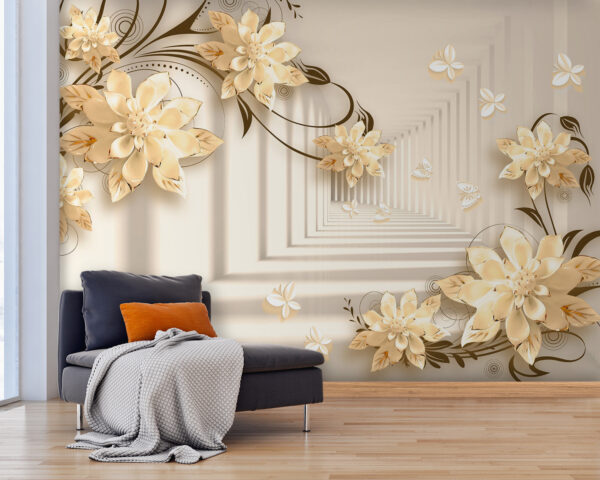 Wallpaper with flowers and butterflies Wallpaper with flowers and butterflies