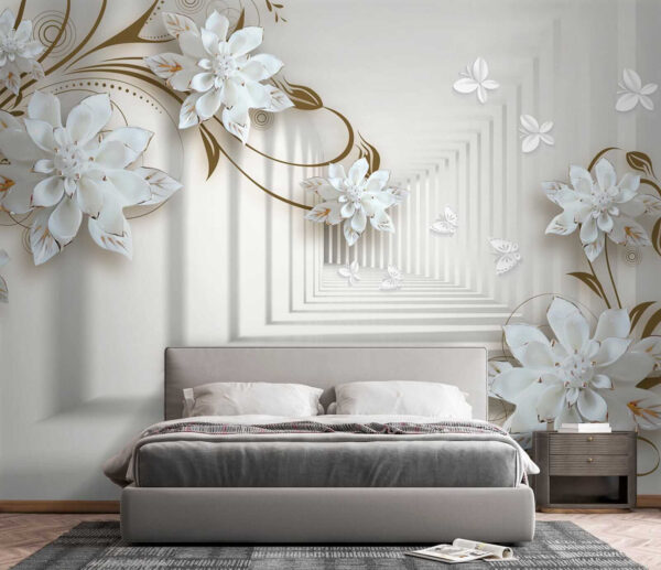 White flower design on a white background White flower design on a white background