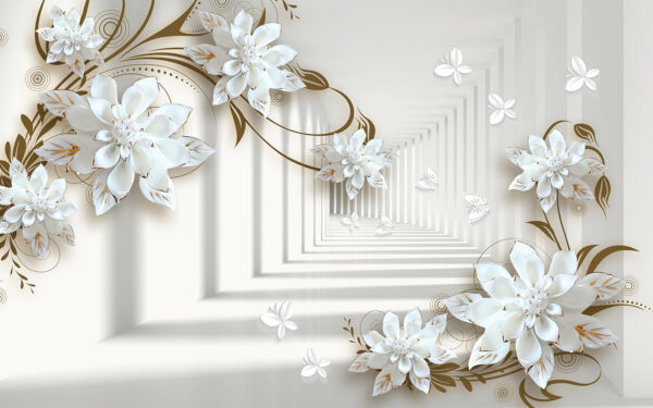 White flower design on a white background White flower design on a white background