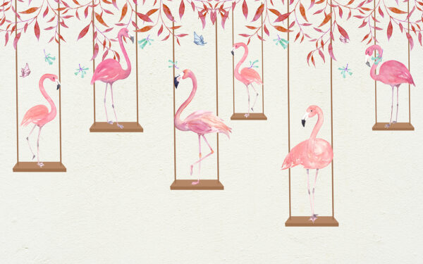 Group of flamingos on swings Group of flamingos on swings