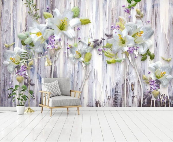 Group of white flowers on a wood surface