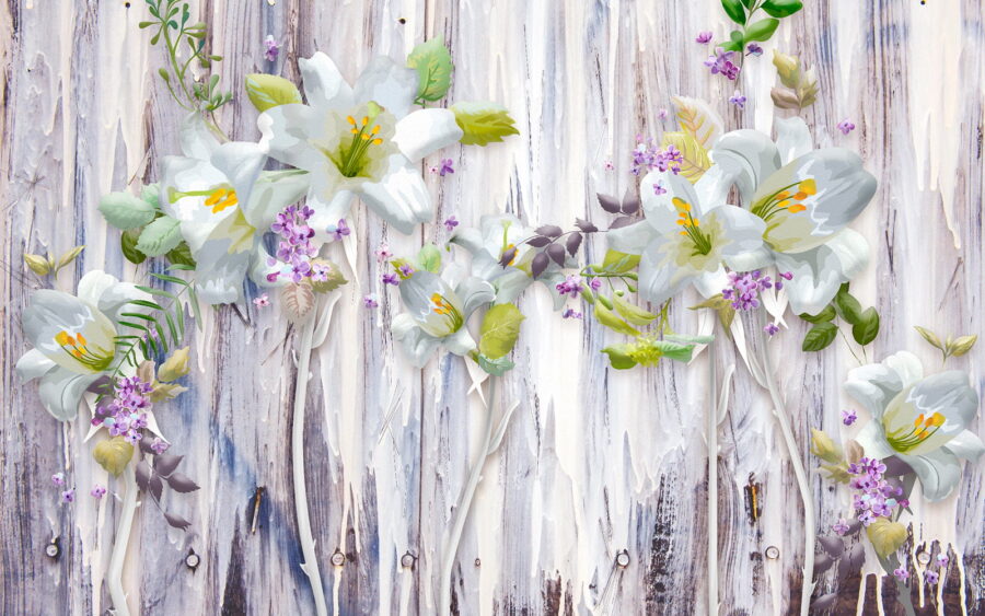 Group of white flowers on a wood surface