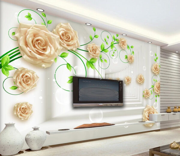 Wallpaper with roses and leaves