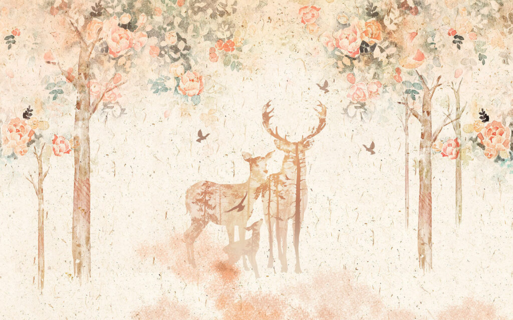 Painting of a deer and a baby deer Painting of a deer and a baby deer