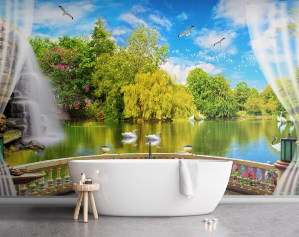 View of a pond with birds and trees u18753pit1 600x476 - View of a pond with birds and trees - tegory