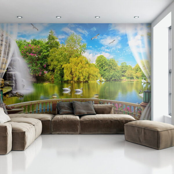 View of a pond with birds and trees u18753pig1 600x600 - View of a pond with birds and trees - tegory