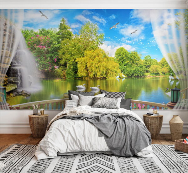 View of a pond with birds and trees u18753pib1 600x555 - View of a pond with birds and trees - tegory