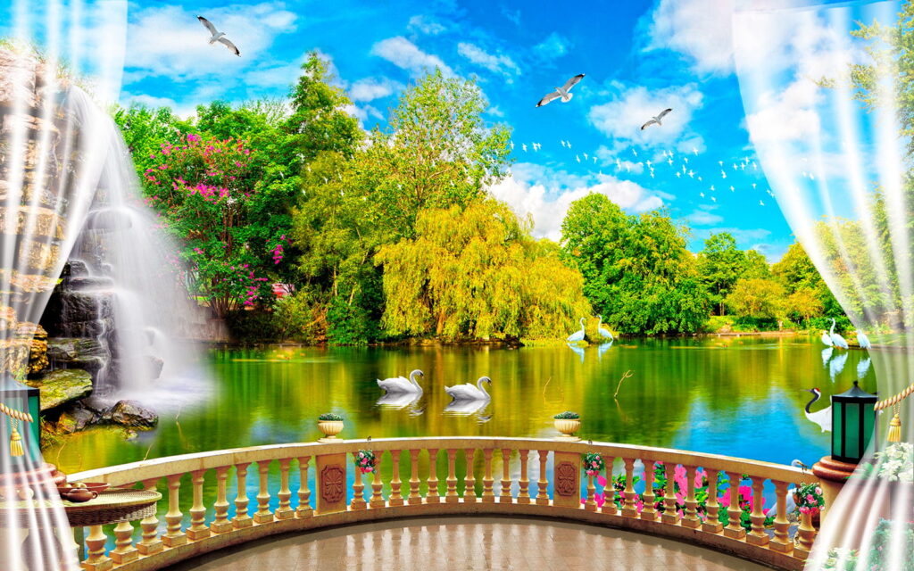 View of a pond with birds and trees u18753p 1024x640 - View of a pond with birds and trees - tegory