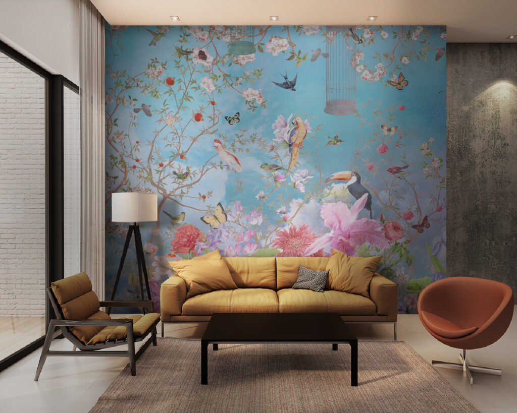 Wallpaper with birds and flowers Wallpaper with birds and flowers