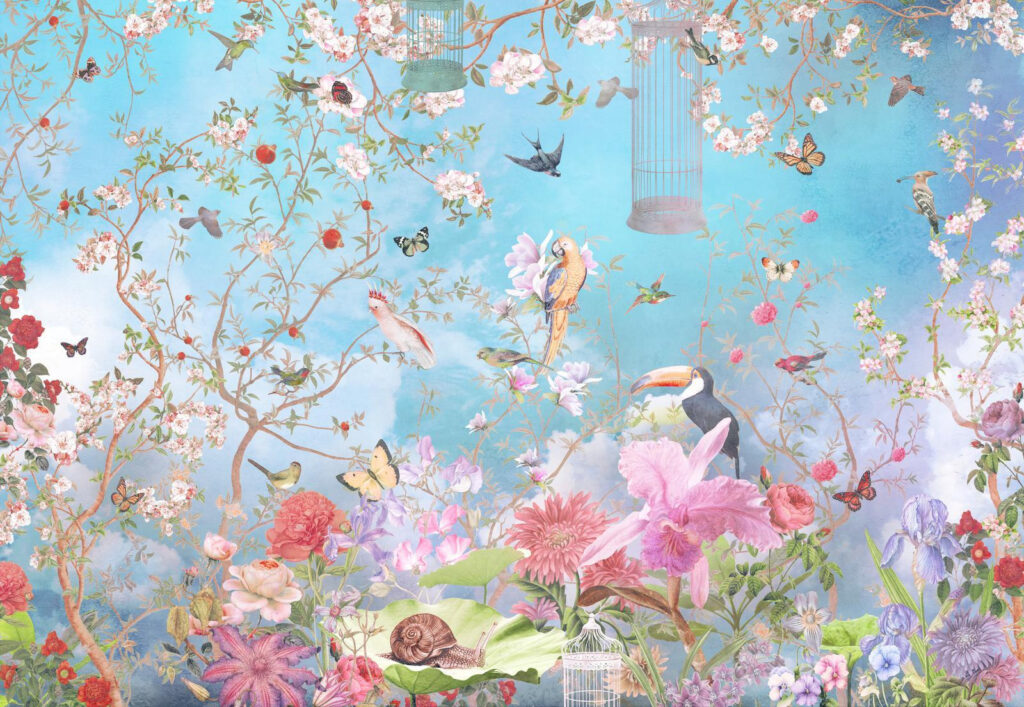 Wallpaper with birds and flowers Wallpaper with birds and flowers