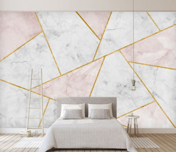 White and pink marble with gold triangles