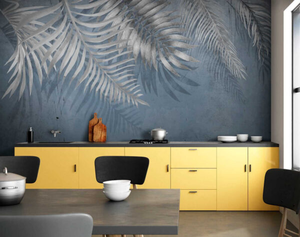 Blue background with silver leaves