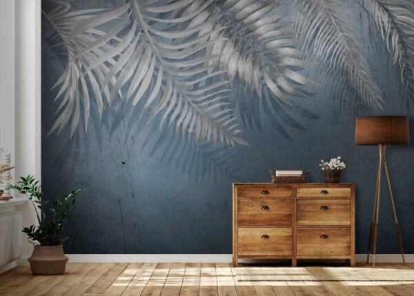 Blue background with silver leaves