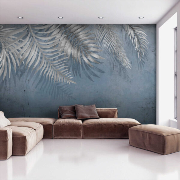 Blue background with silver leaves