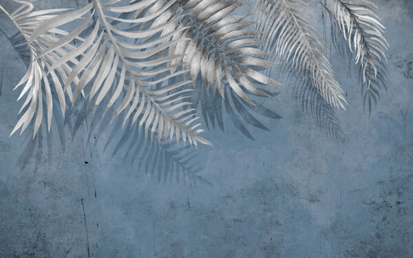 Blue background with silver leaves