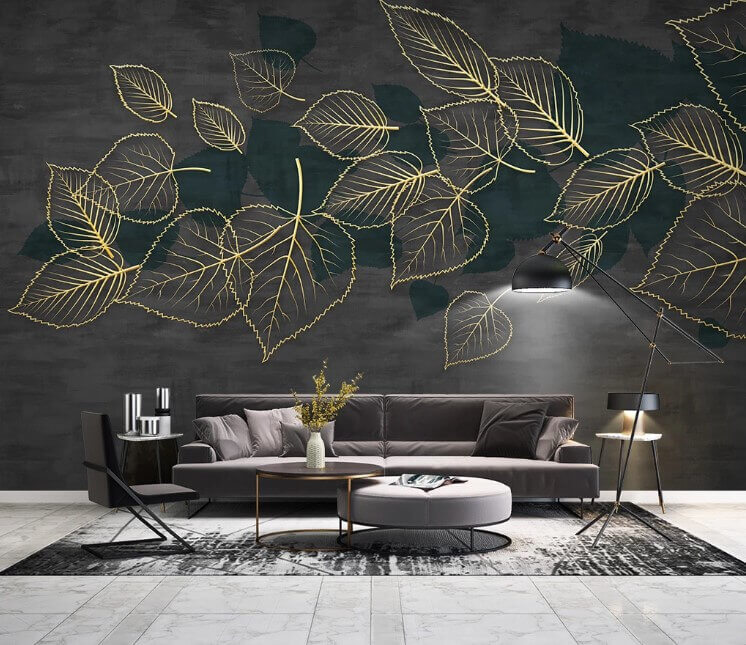 Drawing of leaves on a black background u13983pig1m - Drawing of leaves on a black background - tegory