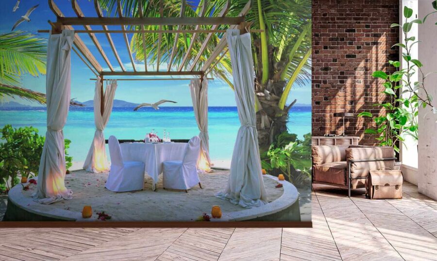 Wall murals Table set up on a beach - Image 5