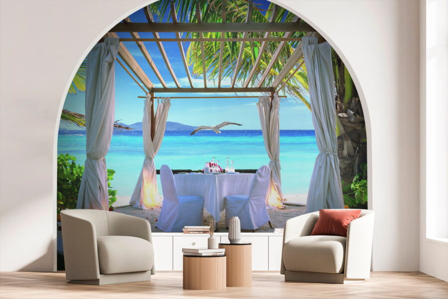 Wall murals Table set up on a beach - Image 4